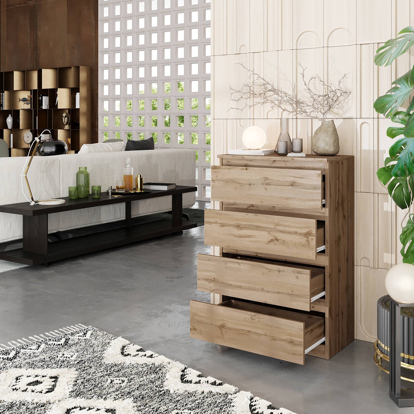 GABRIEL - Kommode / Sideboard mit 4 Schubladen - Wotan Eiche H92cm B60cm T33cm