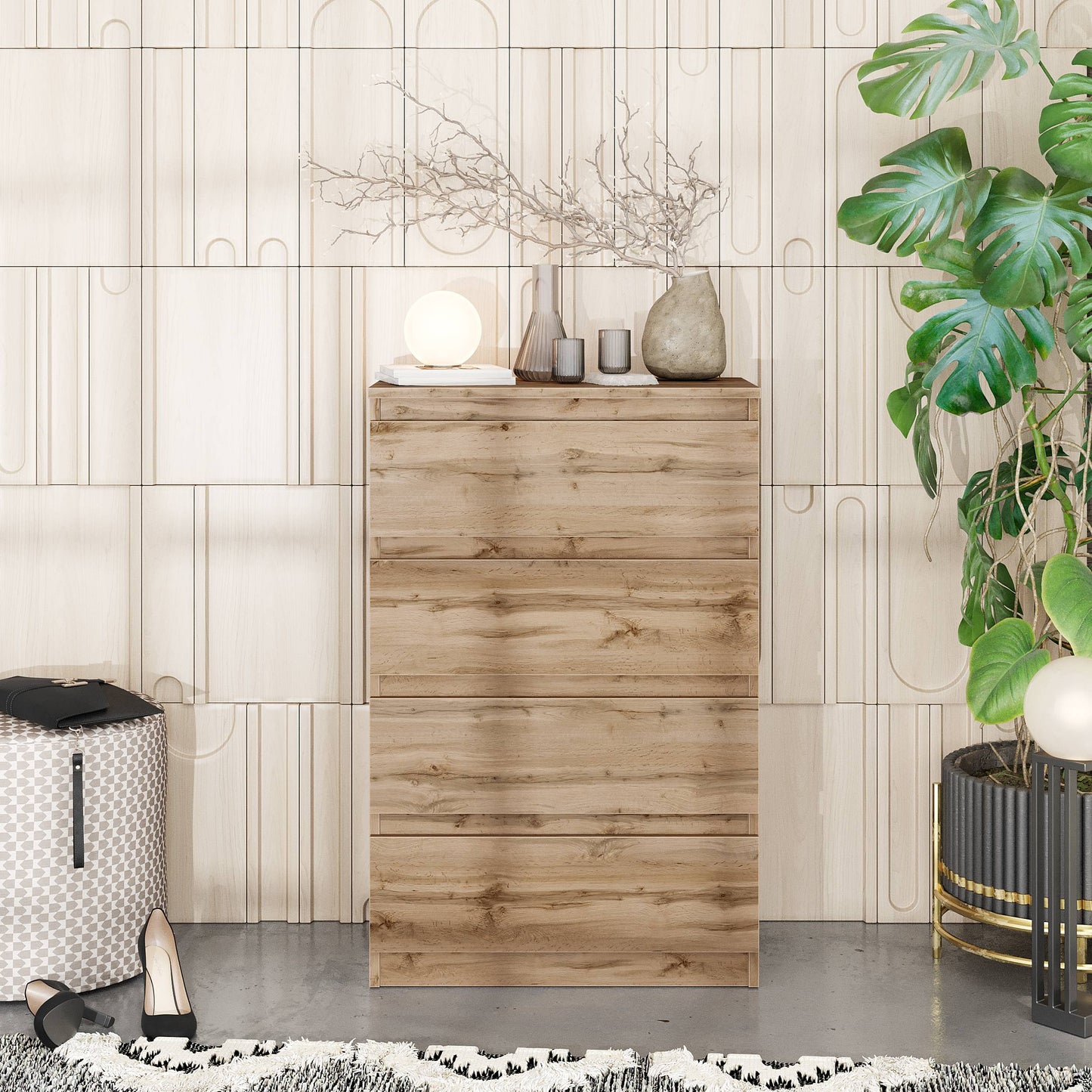 GABRIEL - Kommode / Sideboard mit 4 Schubladen - Wotan Eiche H92cm B60cm T33cm