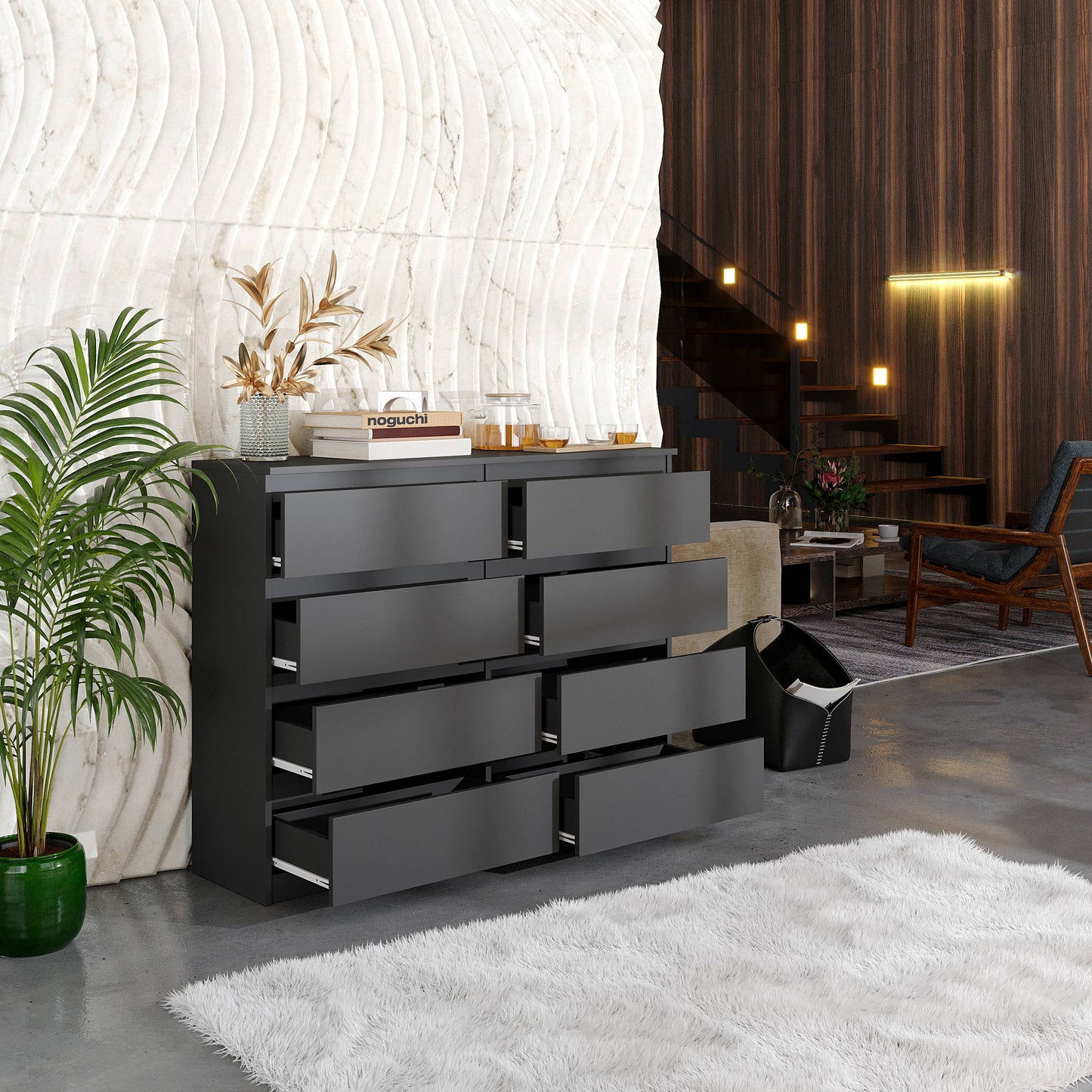 GABRIEL - Kommode / Sideboard mit 8 Schubladen - Anthrazit H92cm B120cm T33cm