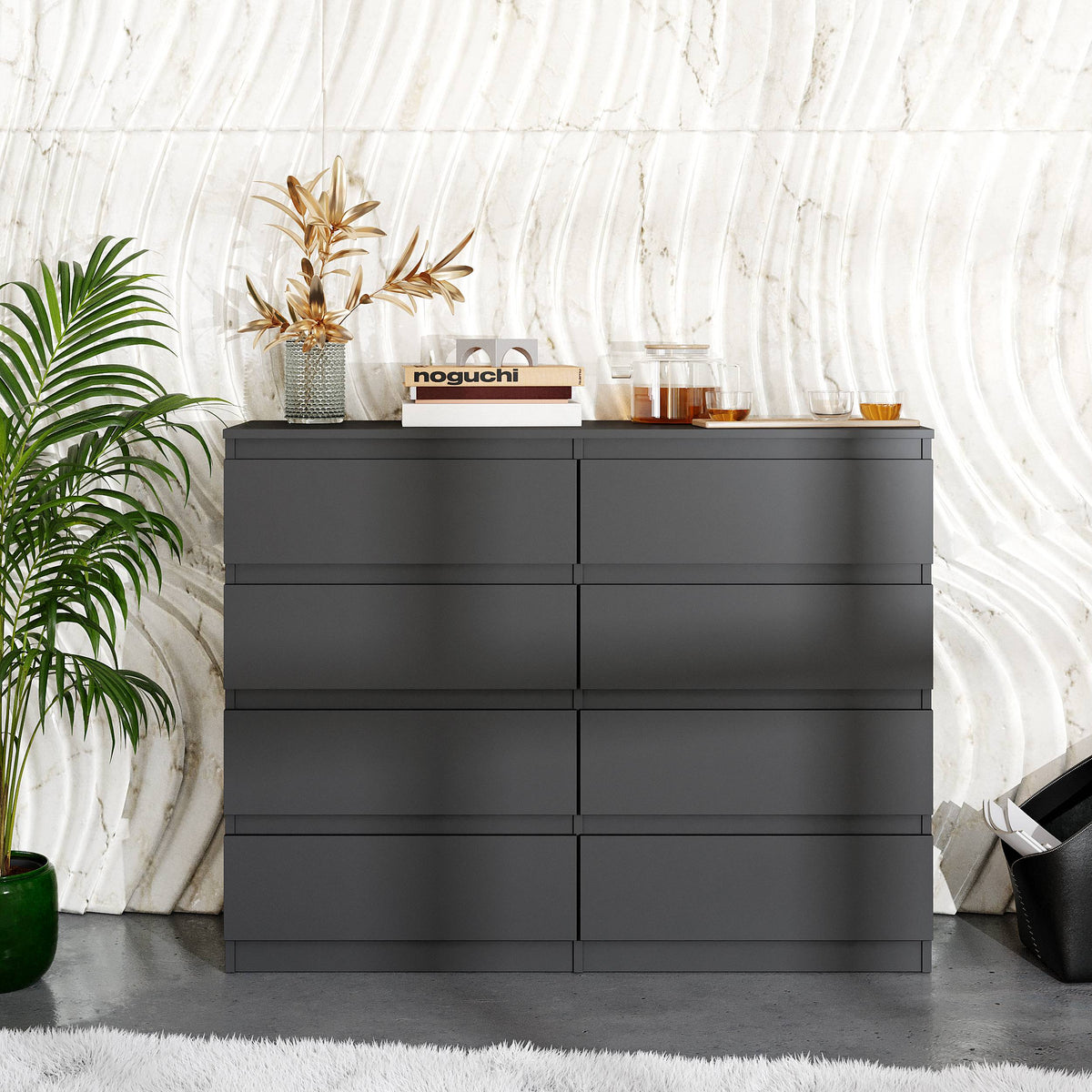 Kommode 120 cm GABRIEL, 8 Schubladen, Anthrazit – Furnica
