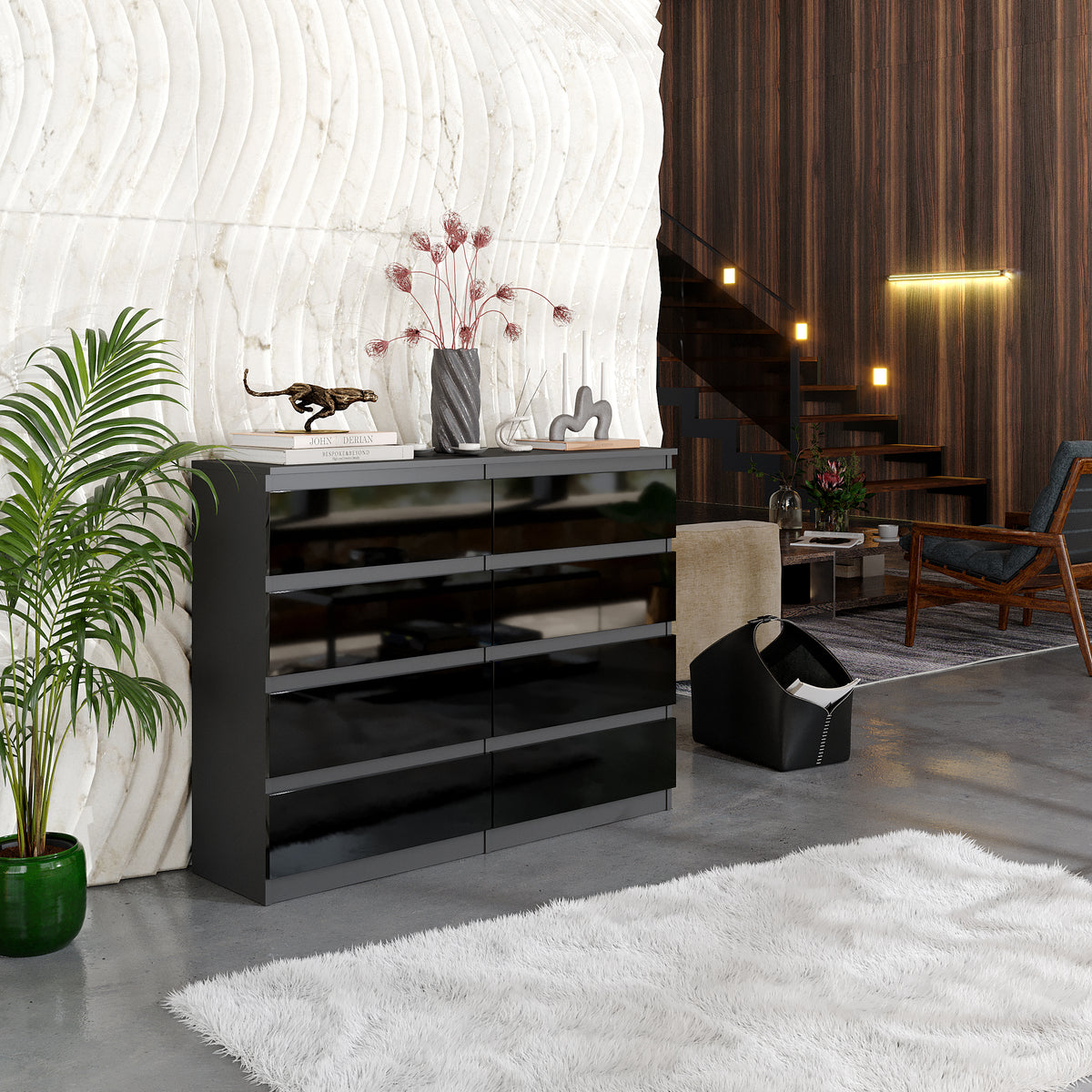 Kommode 120 cm GABRIEL, Anthrazit/Schwarz Gloss – Furnica