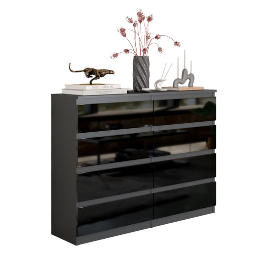 GABRIEL - Kommode / Sideboard mit 8 Schubladen - Anthrazit / Schwarz Gloss H92cm B120cm T33cm