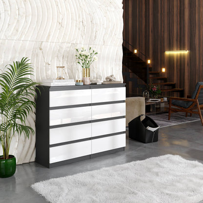 GABRIEL - Kommode / Sideboard mit 8 Schubladen - Anthrazit / Weiß Gloss H92cm B120cm T33cm