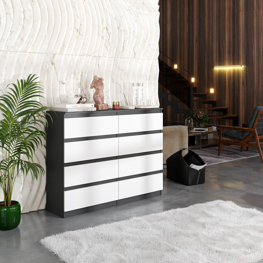 GABRIEL - Kommode / Sideboard mit 8 Schubladen - Anthrazit / Weiß Matt H92cm B120cm T33cm