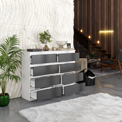 GABRIEL - Kommode / Sideboard mit 8 Schubladen - Weiß Matt / Anthrazit H92cm B120cm T33cm