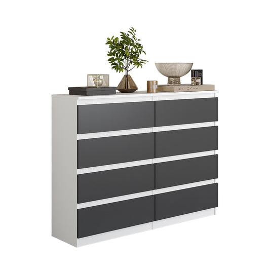 GABRIEL - Kommode / Sideboard mit 8 Schubladen - Weiß Matt / Anthrazit H92cm B120cm T33cm