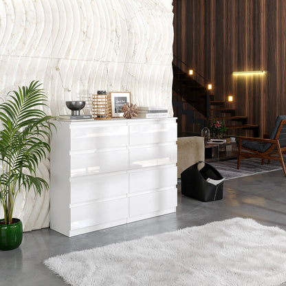GABRIEL - Kommode / Sideboard mit 8 Schubladen - Weiß Gloss H92cm B120cm T33cm