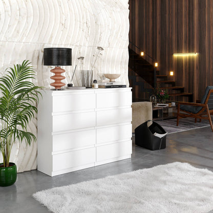 GABRIEL - Kommode / Sideboard mit 8 Schubladen - Weiß Matt H92cm B120cm T33cm