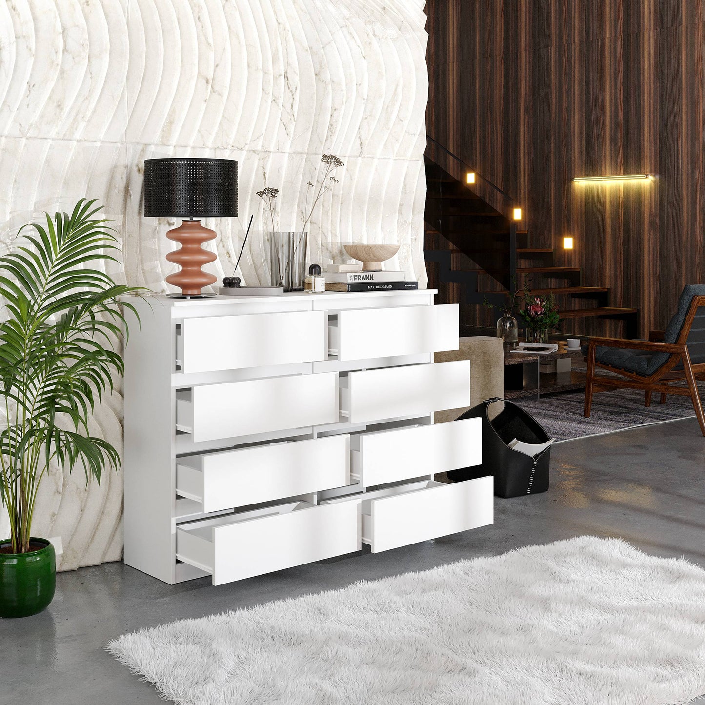 GABRIEL - Kommode / Sideboard mit 8 Schubladen - Weiß Matt H92cm B120cm T33cm