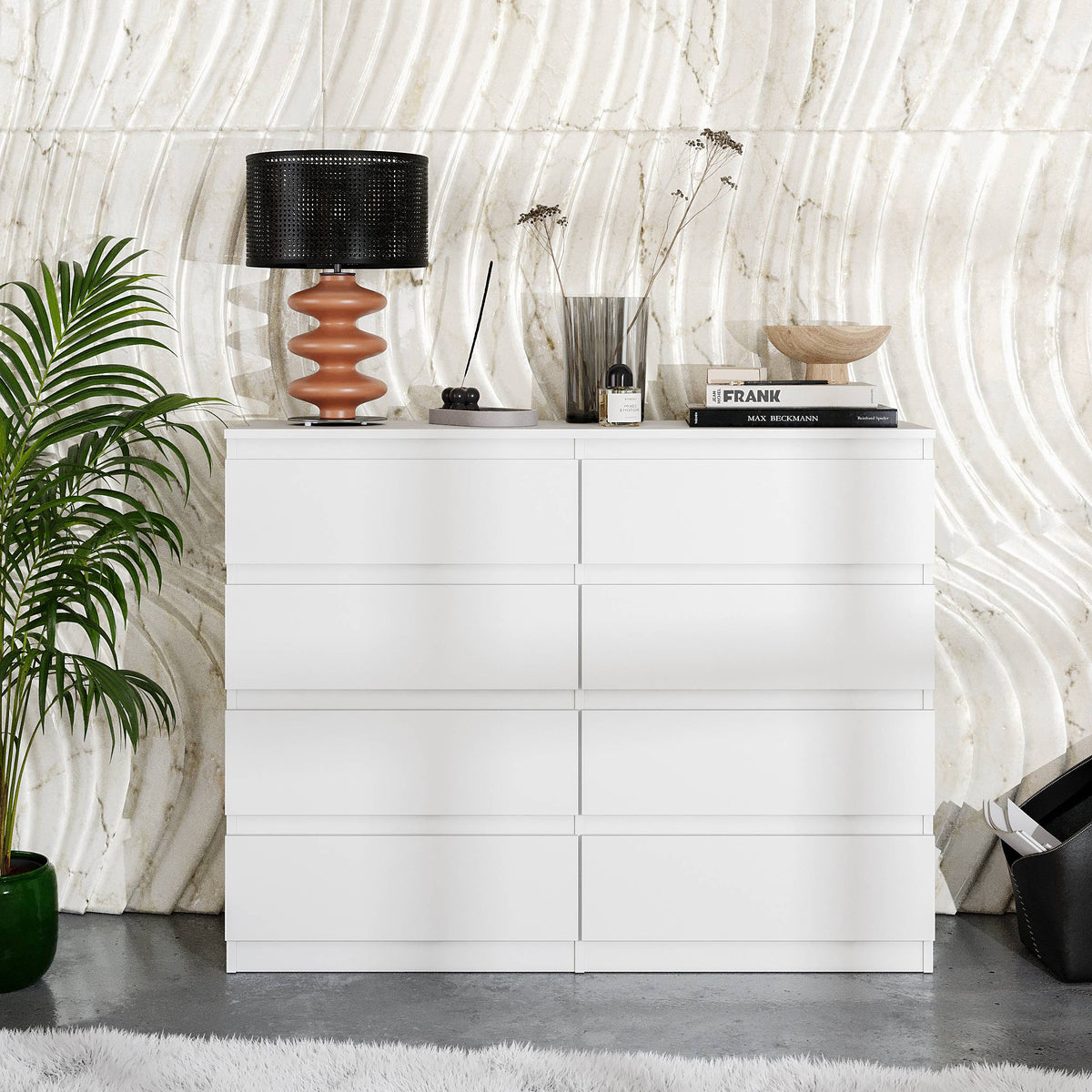 Kommode 120 cm GABRIEL, 8 Schubladen, Weiß Matt – Furnica