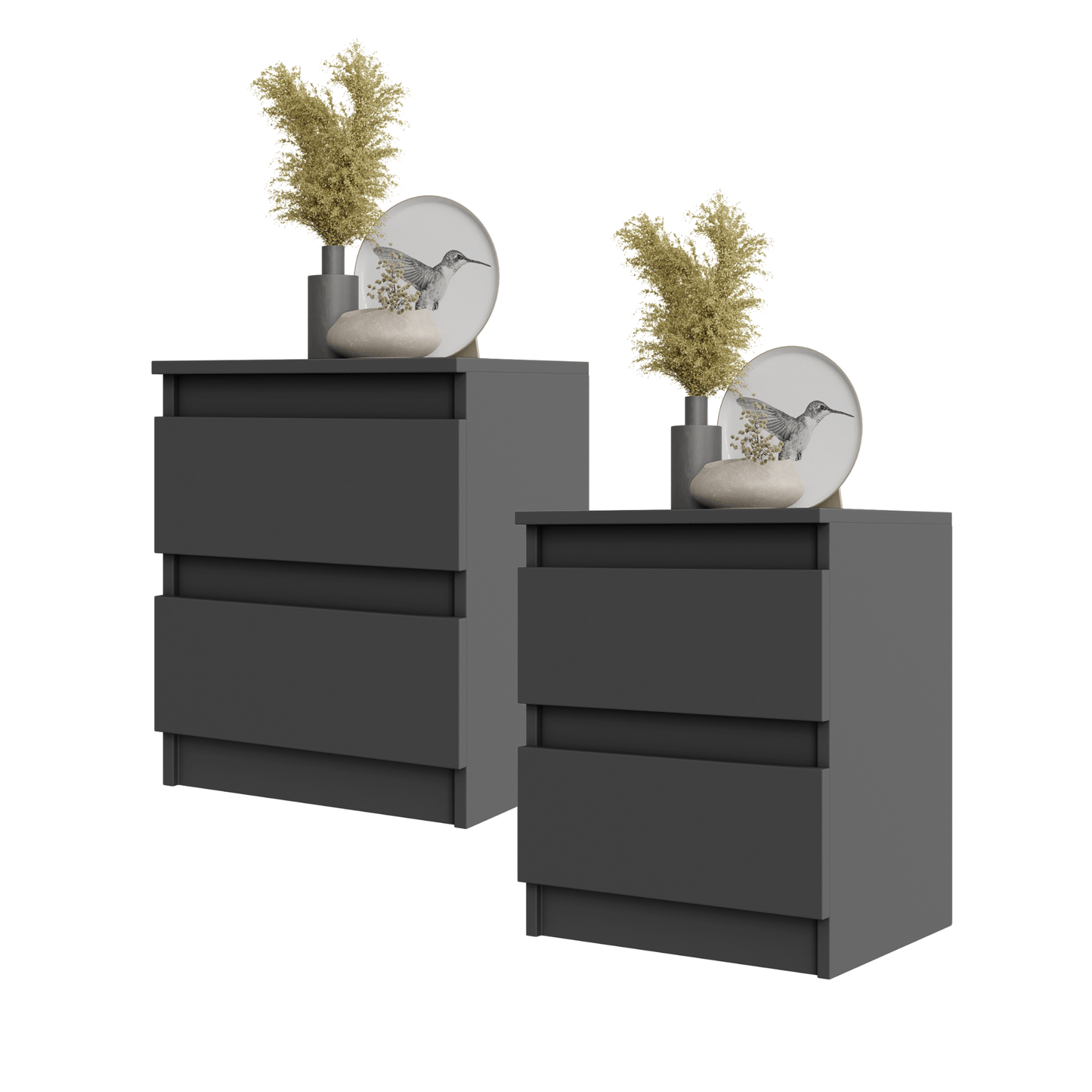 GABRIEL BIG - Nachttisch / Nachtschrank mit 2 Schubladen - Anthrazit Grau - H50cm B41cm T33cm