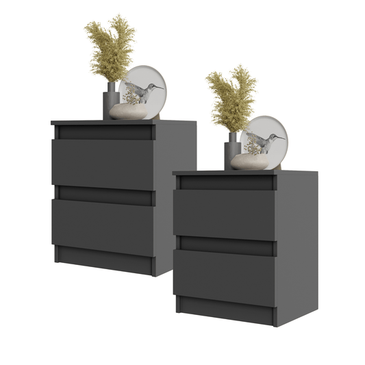 GABRIEL BIG - Nachttisch / Nachtschrank mit 2 Schubladen - Anthrazit Grau - H50cm B41cm T33cm
