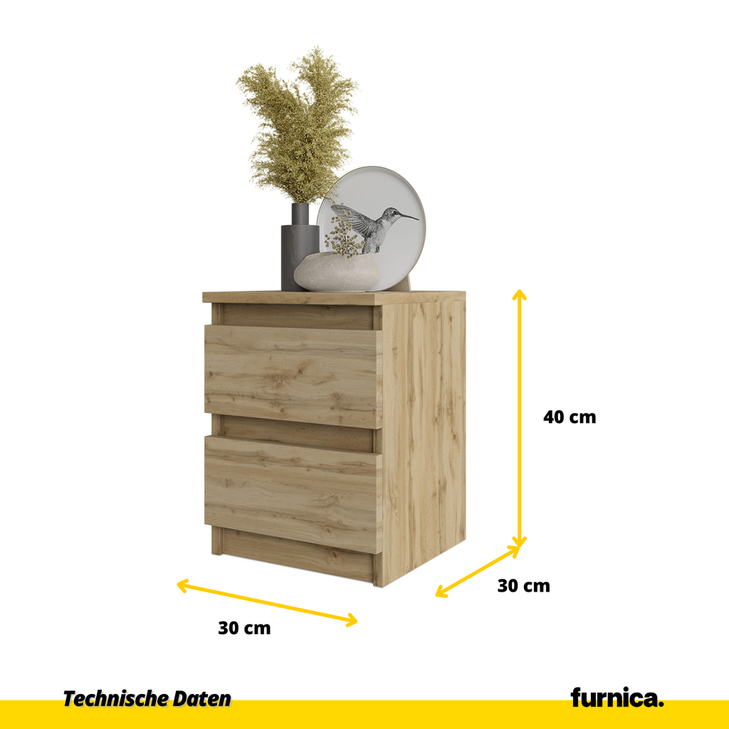 GABRIEL - Nachttisch - Nachtschrank mit 2 Schubladen - Wotan Eiche H40cm B30cm T30cm