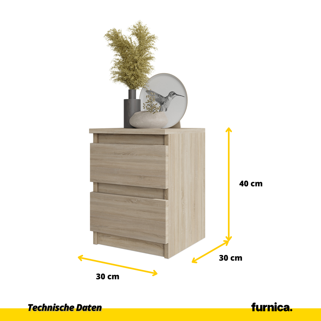 GABRIEL - Nachttisch - Nachtschrank mit 2 Schubladen - Sonoma Eiche H40cm B30cm T30cm