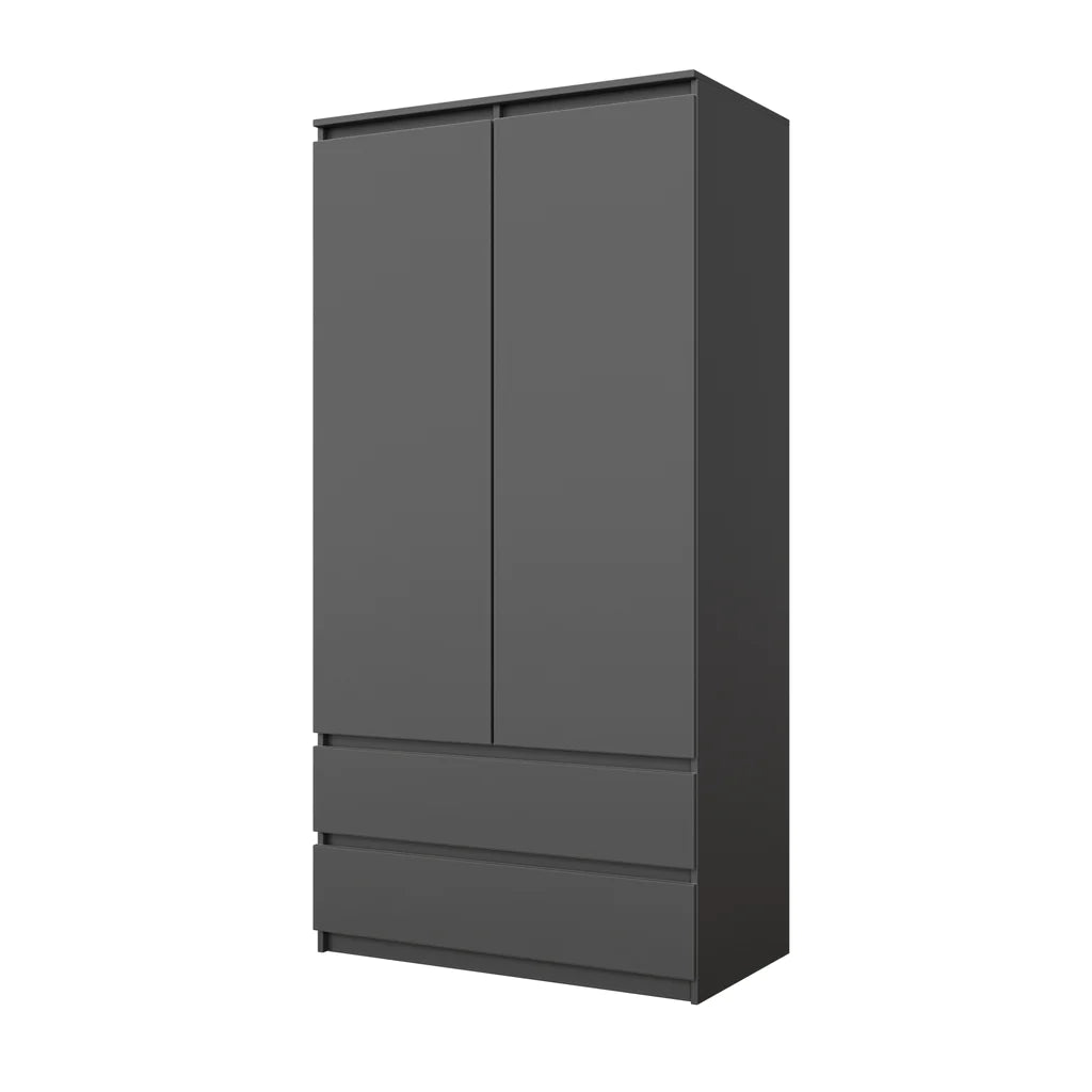 JOELLE - Kleiderschrank mit 2 Türen und 2 Schubladen -  Anthrazit H180cm B90cm T50cm