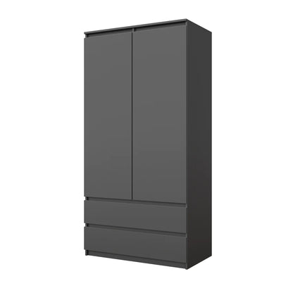 JOELLE - Kleiderschrank mit 2 Türen und 2 Schubladen -  Anthrazit H180cm B90cm T50cm