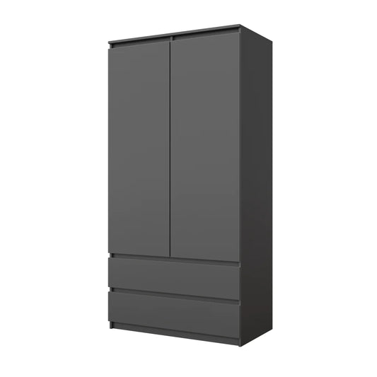 JOELLE - Kleiderschrank mit 2 Türen und 2 Schubladen -  Anthrazit H180cm B90cm T50cm