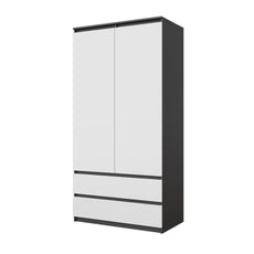 JOELLE - Kleiderschrank mit 2 Türen und 2 Schubladen -  Anthrazit / Weiß Matt H180cm B90cm T50cm