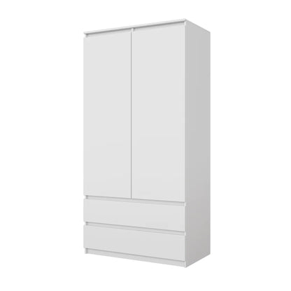 JOELLE - Kleiderschrank mit 2 Türen und 2 Schubladen - Weiß Matt H180cm B90cm T50cm