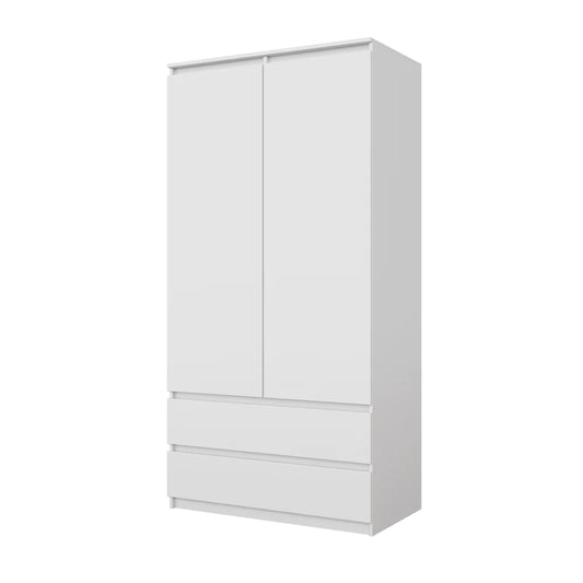 JOELLE - Kleiderschrank mit 2 Türen und 2 Schubladen - Weiß Matt H180cm B90cm T50cm