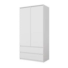 JOELLE - Kleiderschrank mit 2 Türen und 2 Schubladen - Weiß Matt H180cm B90cm T50cm