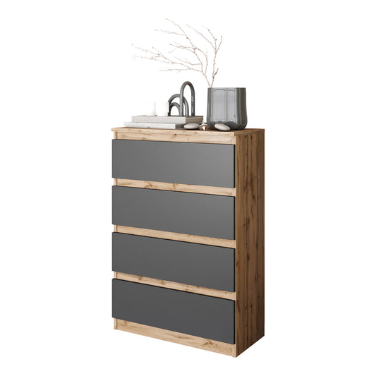 GABRIEL - Kommode / Sideboard mit 4 Schubladen - Wotan Eiche / Anthrazit H92cm B60cm T33cm