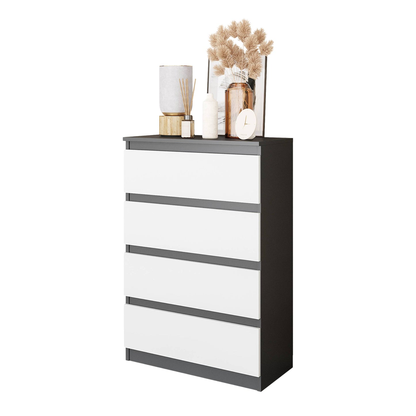 GABRIEL - Kommode / Sideboard mit 4 Schubladen - Anthrazit / Weiß Matt H92cm B60cm T33cm