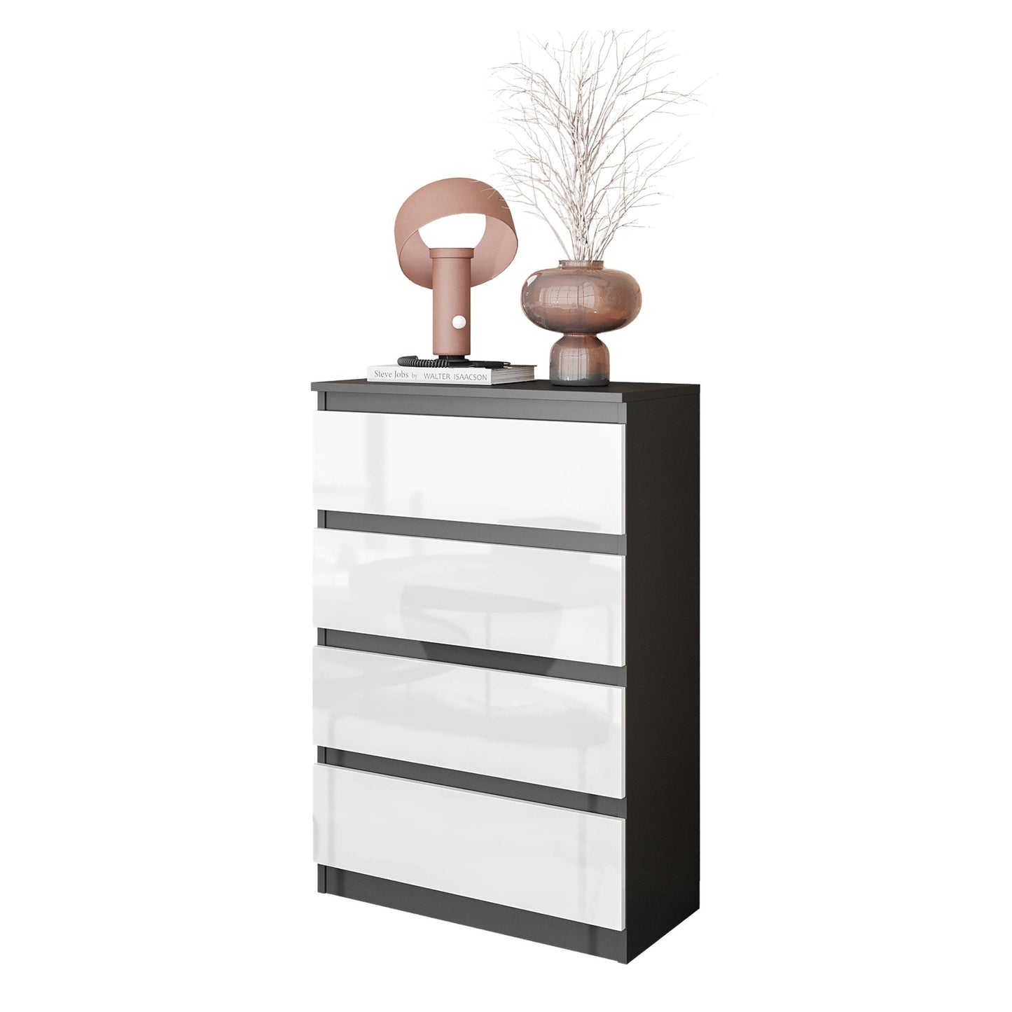GABRIEL - Kommode / Sideboard mit 4 Schubladen - Anthrazit / Weiß Gloss H92cm B60cm T33cm