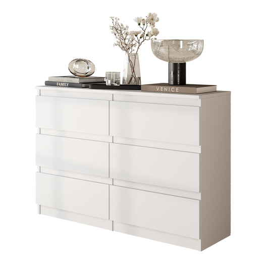 GABRIEL - Kommode / Sideboard mit 6 Schubladen - Weiß Matt H71cm B100cm T33cm