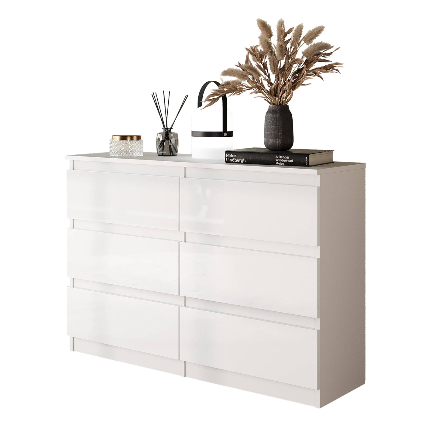 GABRIEL - Kommode / Sideboard mit 6 Schubladen - Weiß Matt / Weiß Gloss H71cm B100cm T33cm