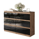 GABRIEL - Kommode / Sideboard mit 6 Schubladen - Wotan Eiche / Schwarz Gloss H71cm B100cm TD33cm