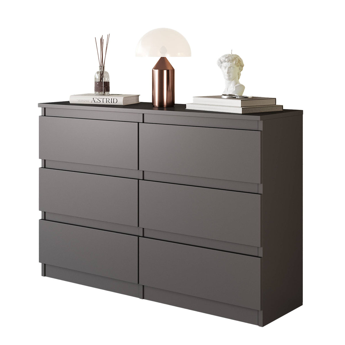 Kommode 100 cm GABRIEL, 6 Schubladen, Anthrazit – Furnica