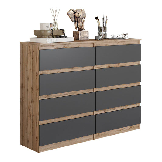 GABRIEL - Kommode / Sideboard mit 8 Schubladen - Wotan Eiche / Anthrazit H92cm B120cm T33cm