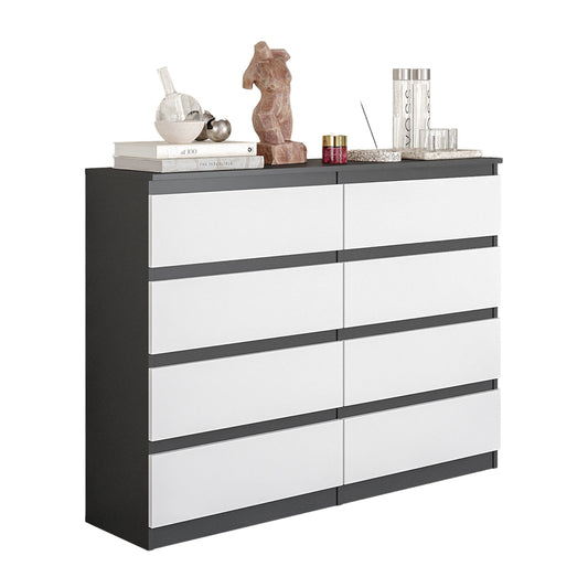GABRIEL - Kommode / Sideboard mit 8 Schubladen - Anthrazit / Weiß Matt H92cm B120cm T33cm