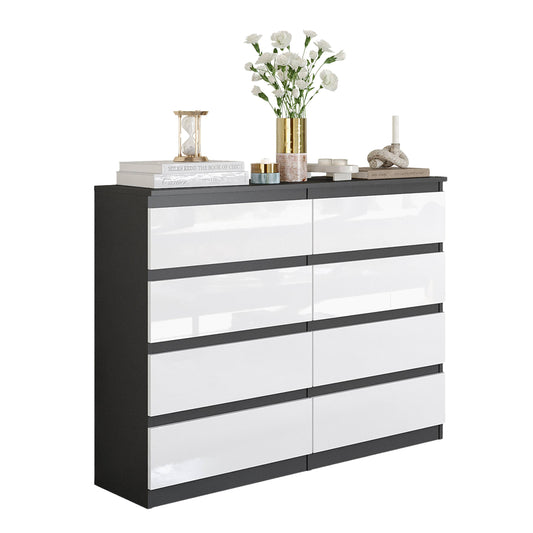 GABRIEL - Kommode / Sideboard mit 8 Schubladen - Anthrazit / Weiß Gloss H92cm B120cm T33cm
