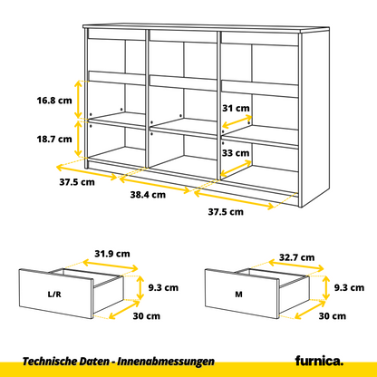 NOAH - Kommode / Sideboard mit 3 Schubladen und 3 Türen - Wotan Eiche / Anthrazit Grau H75cm B120cm T35cm