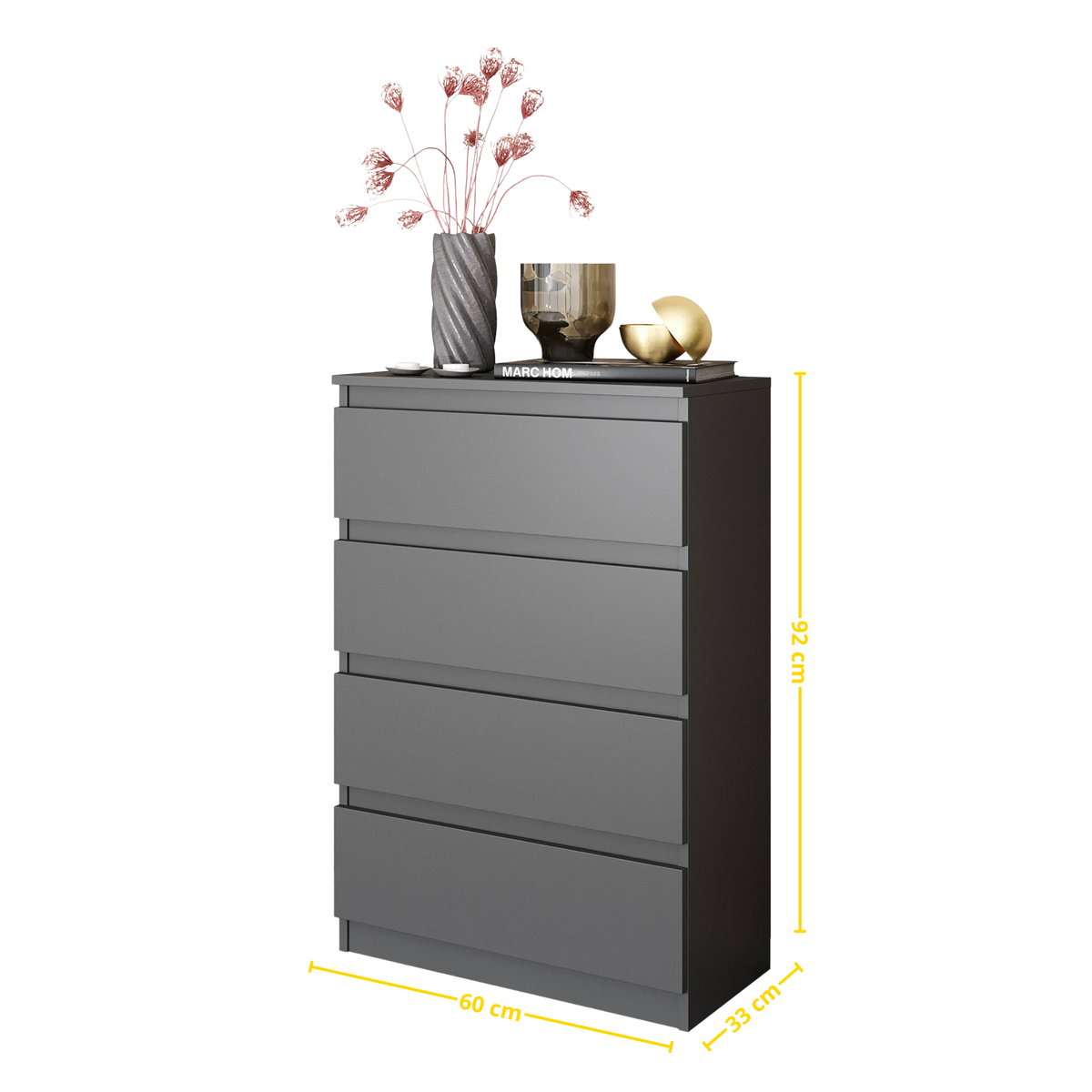 Kommode 60 cm GABRIEL, 4 Schubladen, Anthrazit – Furnica