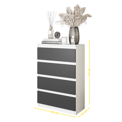 GABRIEL - Kommode / Sideboard mit 4 Schubladen - Weiß Matt / Anthrazit H92cm B60cm T33cm