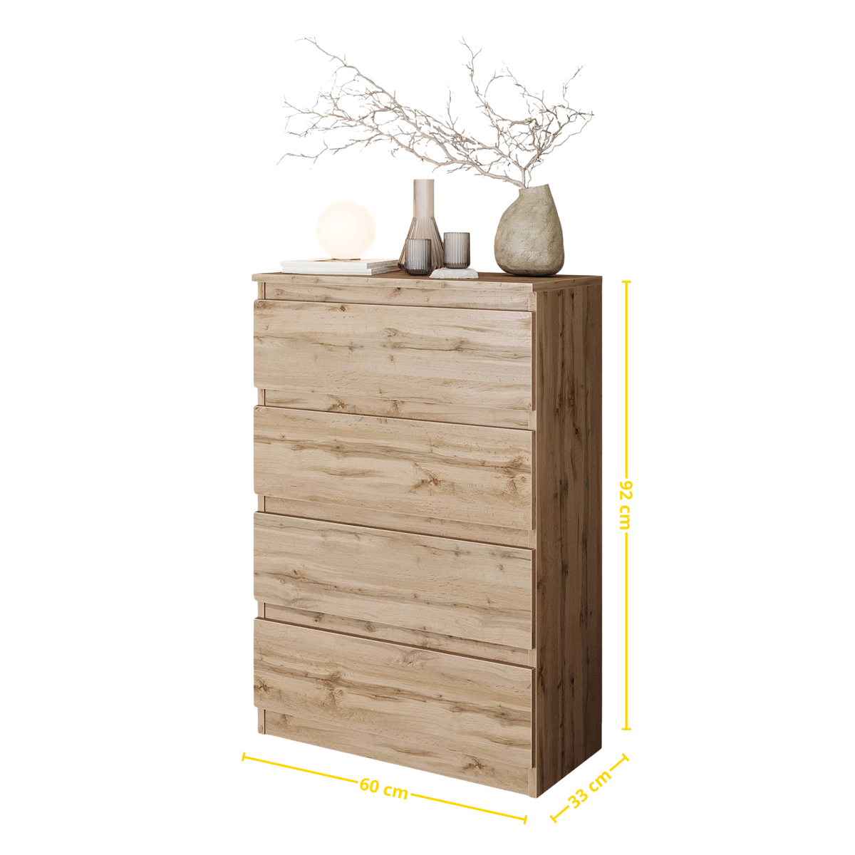 Kommode 60 cm GABRIEL, 4 Schubladen, Wotan – Furnica