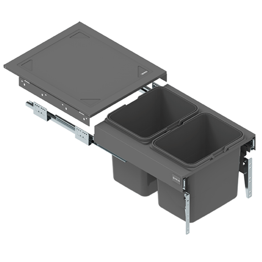 Mülleimer Mülltrennung 2 x 15L - 45cm, T = 480mm H = 320mm Küchenschrank  - Anthrazit Grau