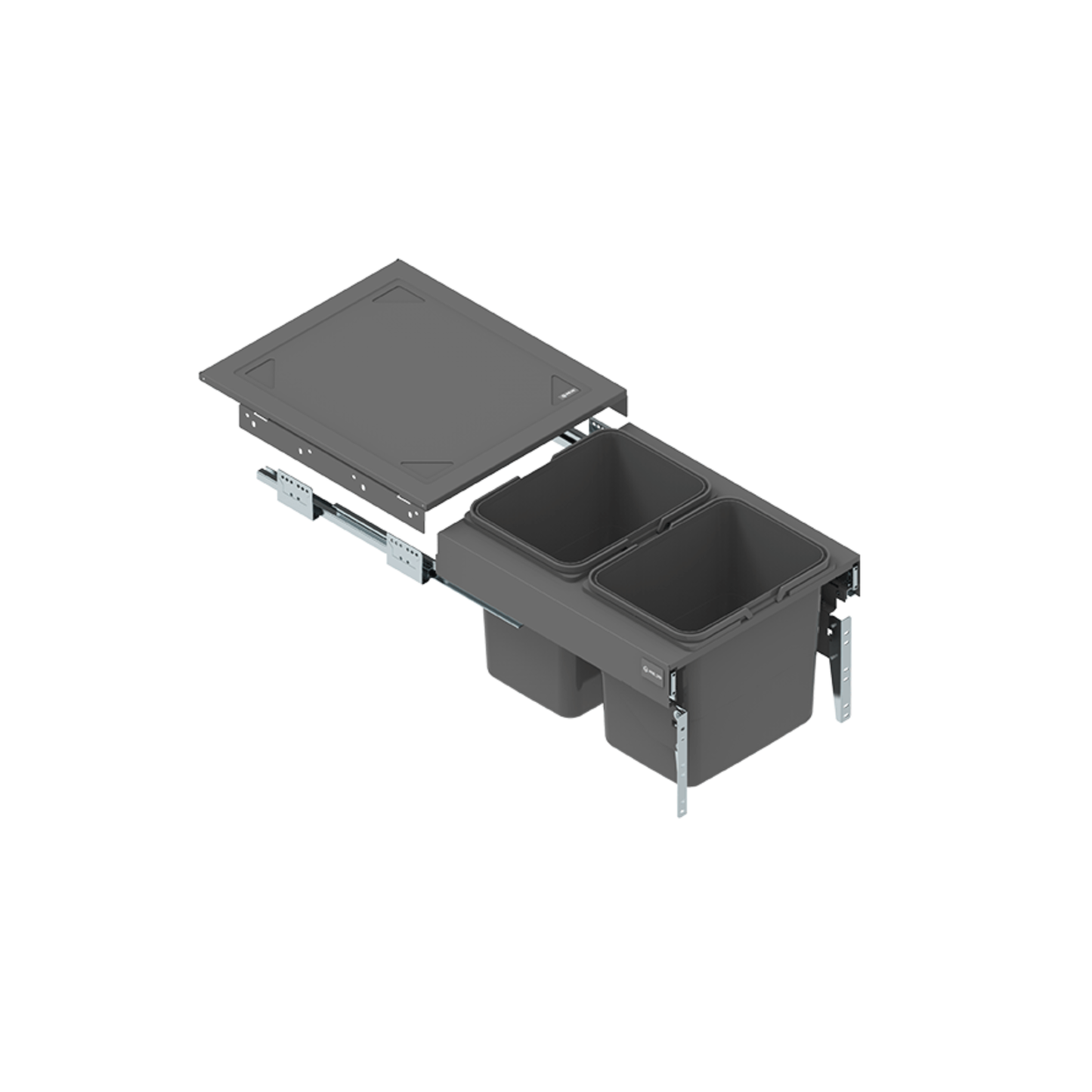 Mülleimer Mülltrennung 2 x 15L - 45cm, T = 480mm H = 320mm Küchenschrank  - Anthrazit Grau