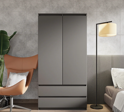 JOELLE - Kleiderschrank mit 2 Türen und 2 Schubladen -  Anthrazit H180cm B90cm T50cm