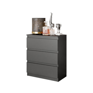 GABRIEL - Nachttisch / Nachtschrank mit 3 Schubladen - Anthrazit Grau - H72cm B60cm T33cm