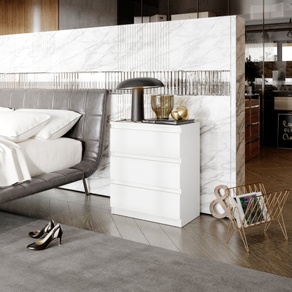 GABRIEL - Nachttisch / Nachtschrank mit 3 Schubladen -  Weiß Matt - H72cm B60cm T33cm