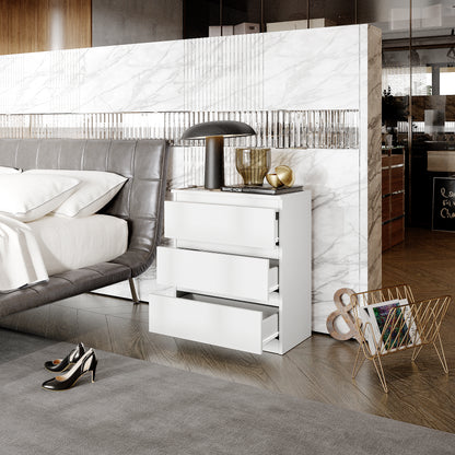 GABRIEL - Nachttisch / Nachtschrank mit 3 Schubladen -  Weiß Matt - H72cm B60cm T33cm