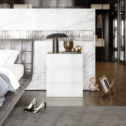 GABRIEL - Nachttisch / Nachtschrank mit 3 Schubladen -  Weiß Matt - H72cm B60cm T33cm