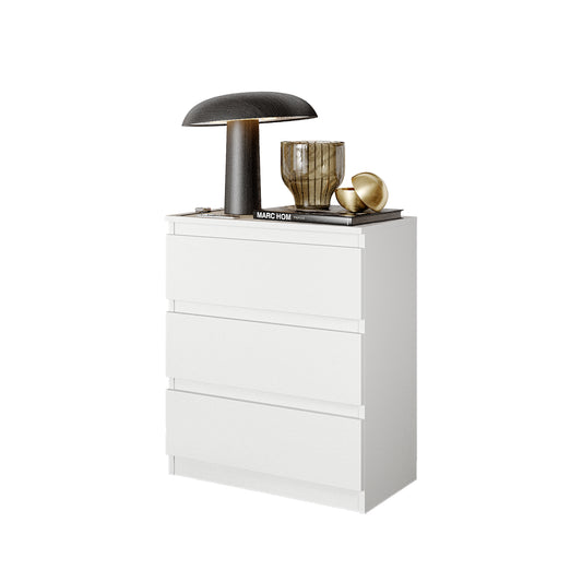 GABRIEL - Nachttisch / Nachtschrank mit 3 Schubladen -  Weiß Matt - H72cm B60cm T33cm