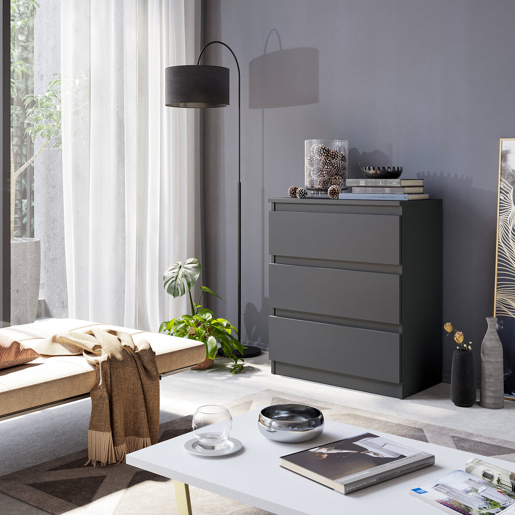 GABRIEL - Kommode / Sideboard mit 3 Schubladen - Anthrazit Grau H72cm B60cm T33cm