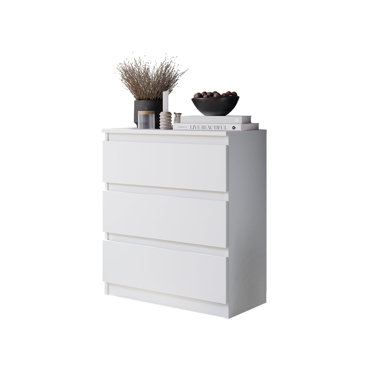 Kommode 60 cm GABRIEL, 3 Schubladen, Weiß Matt – Furnica