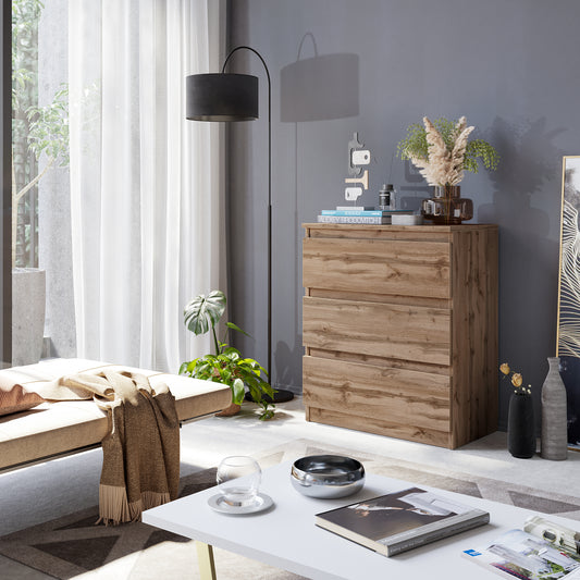 GABRIEL - Kommode / Sideboard mit 3 Schubladen - Wotan Eiche H72cm B60cm T33cm